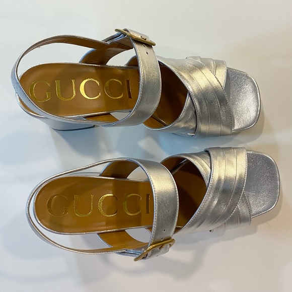 Gucci Silver Platform Block Heel Sandals - Picture 9 of 12